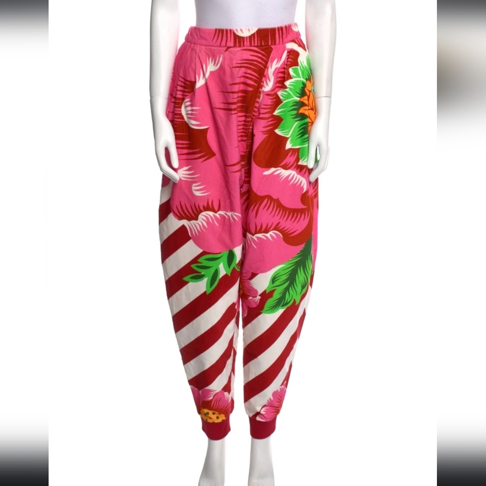 Manish Arora Flower Colorful Bold Print Tailored Pant, Pink, NWT, sz Medium